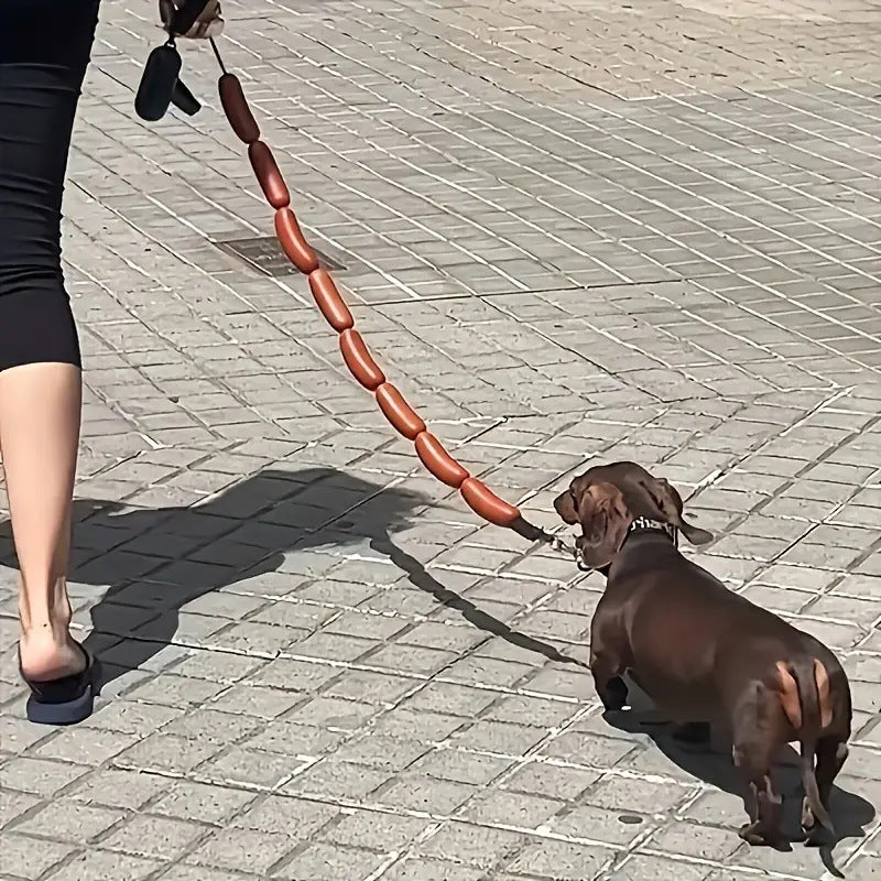 A dog leash, a string of big sausages, a funny all and medium-sized dog leash, a pet dog leash