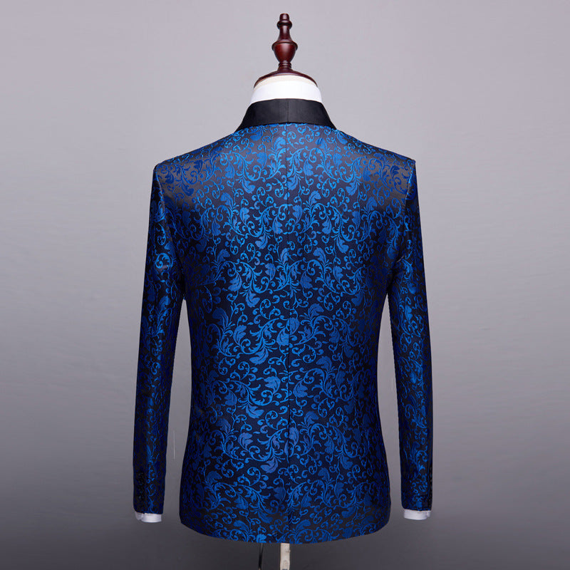 Men's fashion floral small suit jacket shawl collar slim-fit party Groom suit Singer coat performance wear