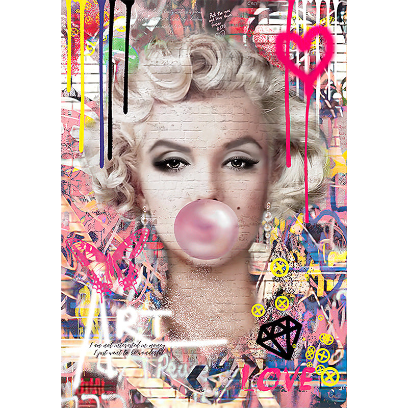 Popular street graffiti art Audrey Hepburn Monroe blowing balloons painted canvas core decorative paintings