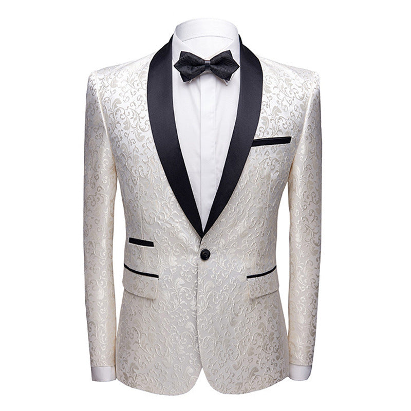 Men's fashion floral small suit jacket shawl collar slim-fit party Groom suit Singer coat performance wear