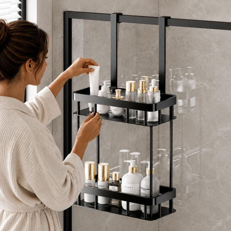 Hanging 2-Tier No-Drill Glass Door Bathroom Organize