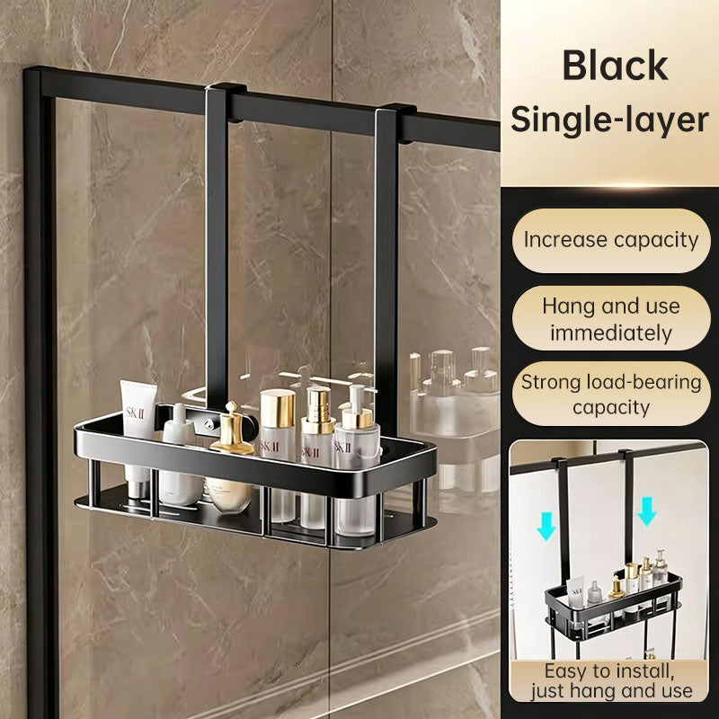 Hanging 2-Tier No-Drill Glass Door Bathroom Organize