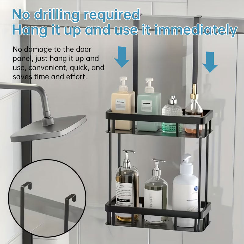Hanging 2-Tier No-Drill Glass Door Bathroom Organize