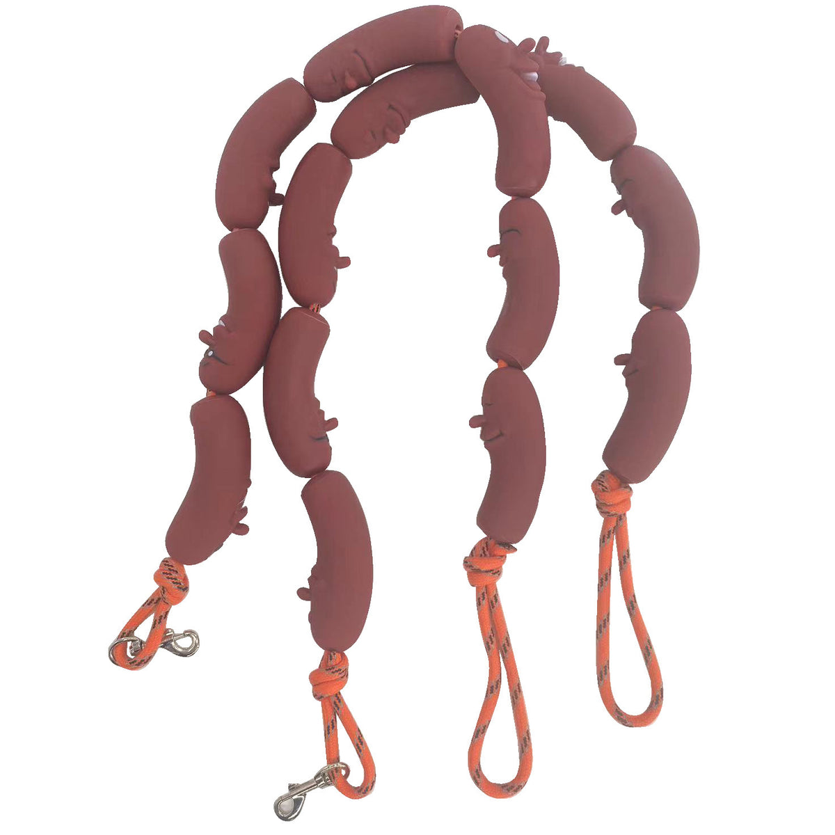 A dog leash, a string of big sausages, a funny all and medium-sized dog leash, a pet dog leash