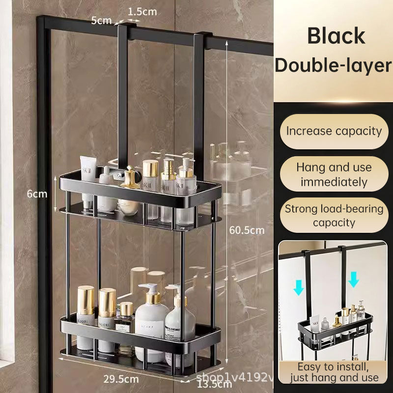 Hanging 2-Tier No-Drill Glass Door Bathroom Organize