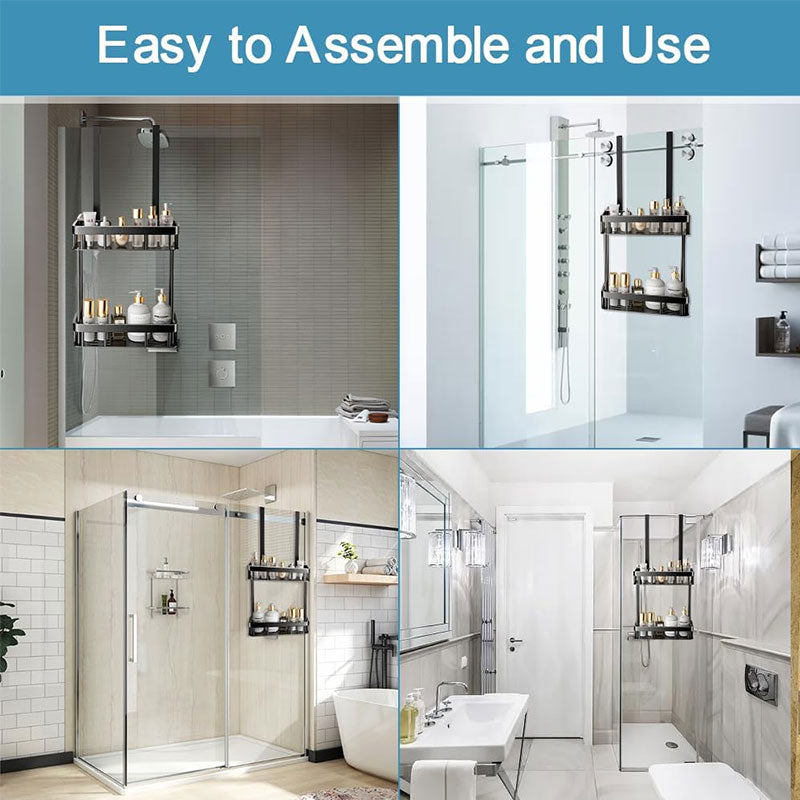 Hanging 2-Tier No-Drill Glass Door Bathroom Organize